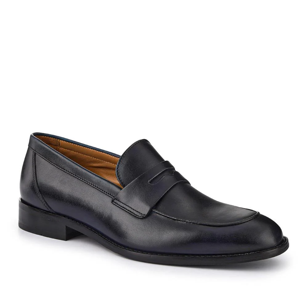 Russell Leather Penny Loafers - RUSSELL / 320 483 - Navy Leather