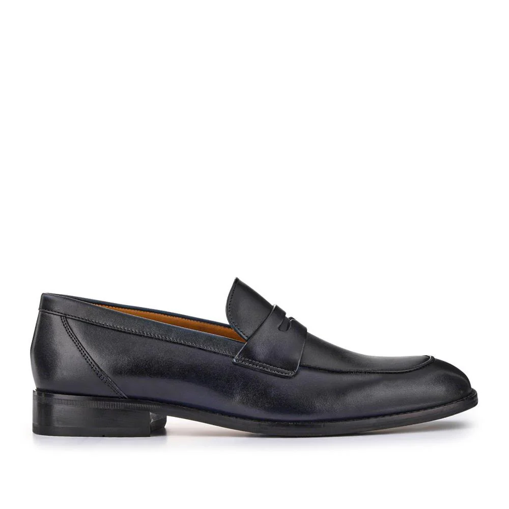 Russell Leather Penny Loafers - RUSSELL / 320 483 - Navy Leather - Image 2