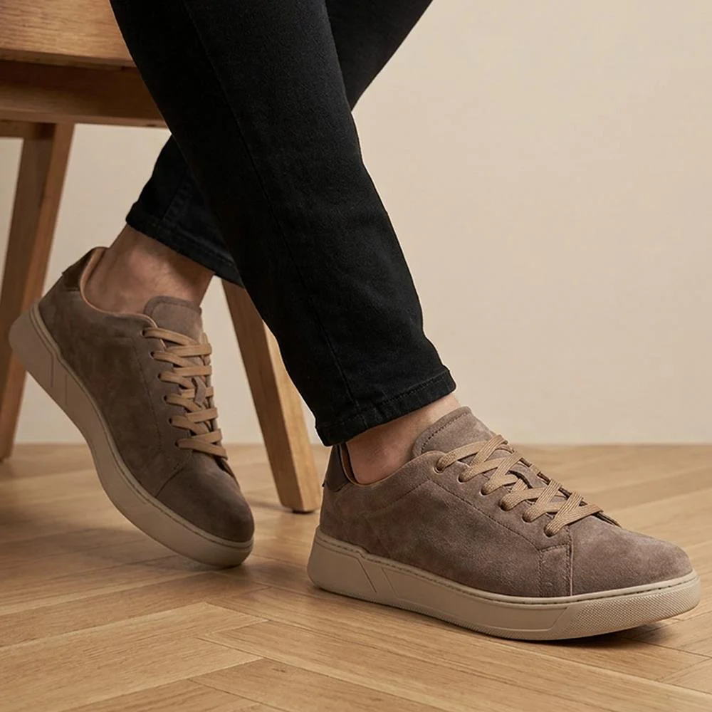 Salvino Leather Lace Up Trainers - SALVINO / 330 215 - Taupe Suede - Image 2
