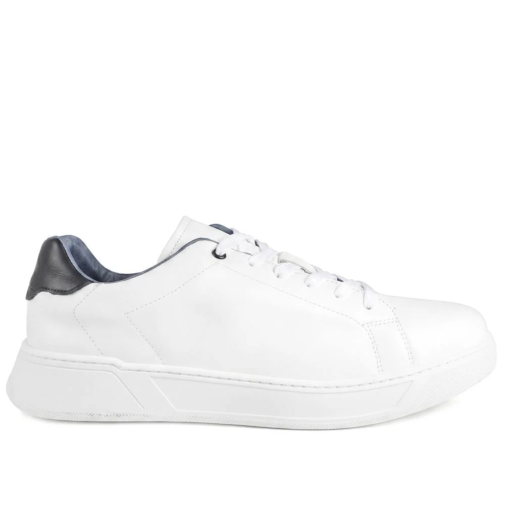 Salvino Leather Lace Up Trainers - SALVINO / 330 215 - White Leather - Image 3