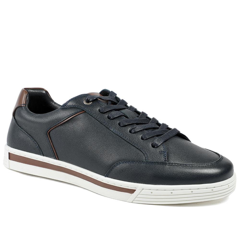Salvo Premium Leather Lace Up Trainers - SALVO / 329 341 - Navy Leather