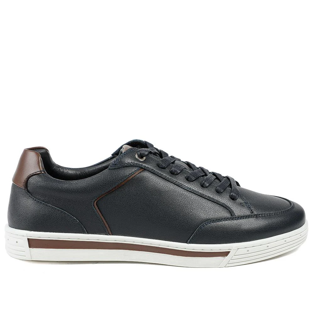 Salvo Premium Leather Lace Up Trainers - SALVO / 329 341 - Navy Leather - Image 2