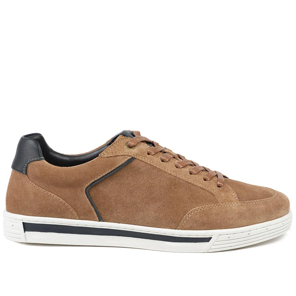 Salvo Premium Leather Lace Up Trainers - SALVO / 329 341 - Tan Leather - Image 2