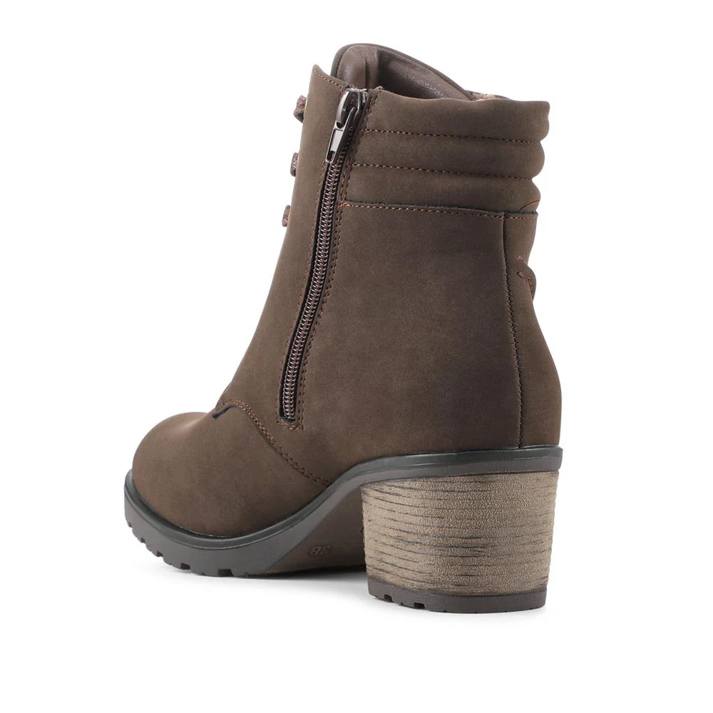Smart Block Heel Ankle Boots With Zip Fastening - WBINS42041 / 328 110 - Dark Brown - Image 3