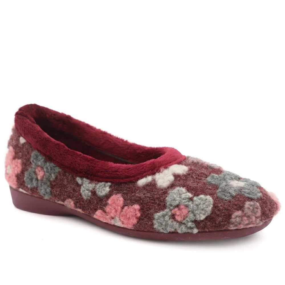 Soft Floral Full Slippers - FEVI43001 / 329 503 - Burgundy Multi