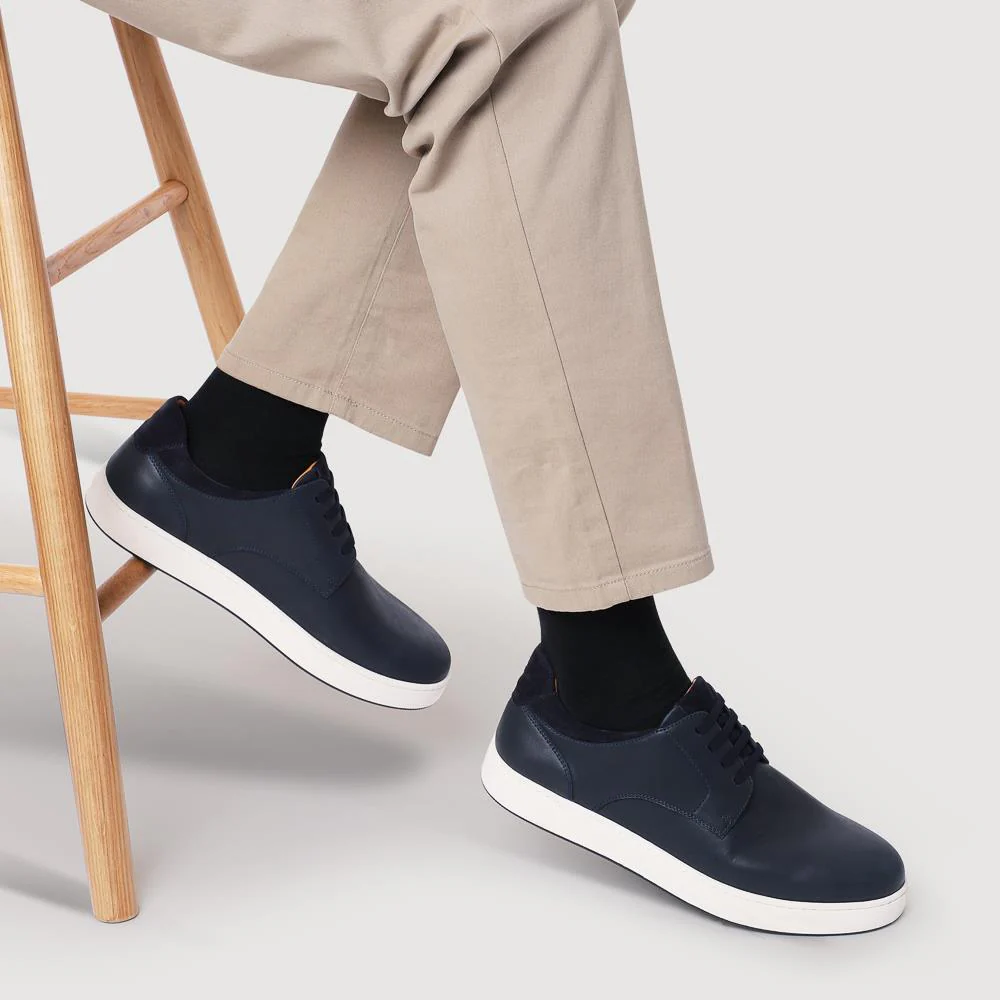 Stevenage Wide Fit Leather Trainers - STEVENAGE / 328 097 - Navy Nubuck - Image 5
