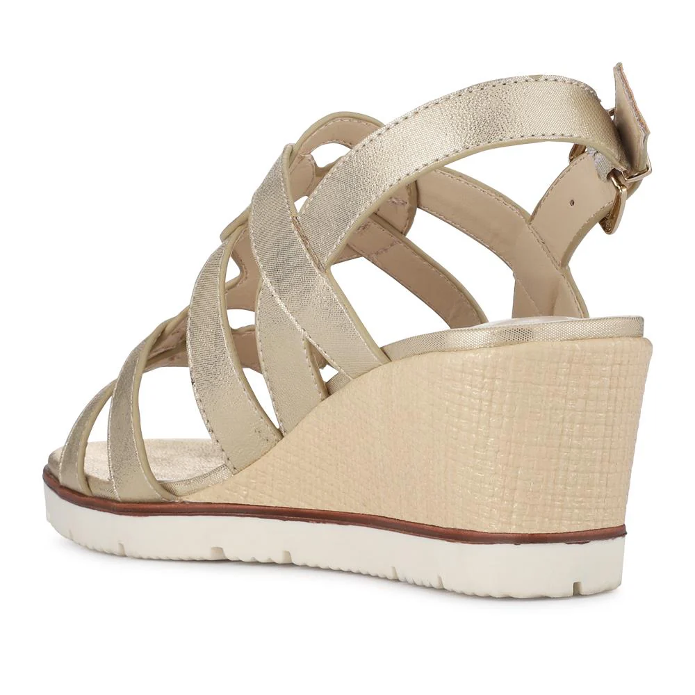 Strappy Wedge-Heeled Espadrilles - WBINS41042 / 327 223 - Gold - Image 3