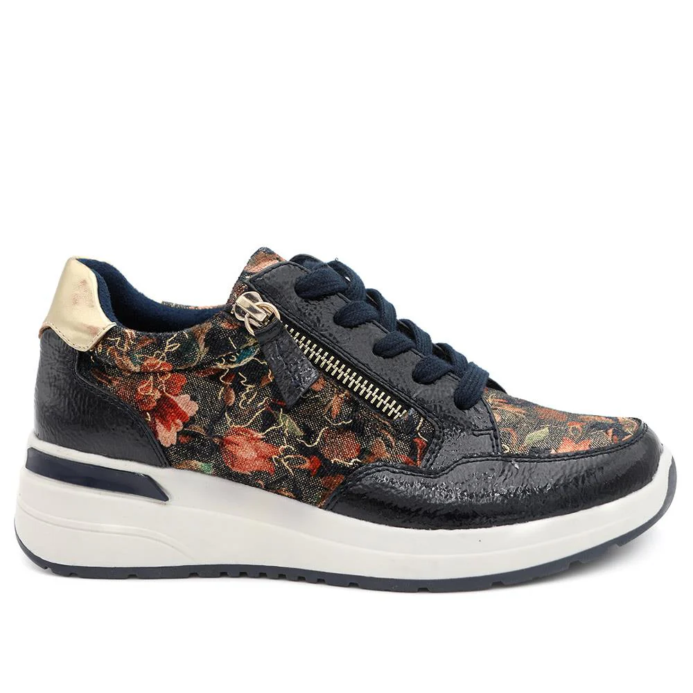 Stylish Zip & Lace Wedge Trainers - WBINS44050 / 329 621 - Navy Patent - Image 3
