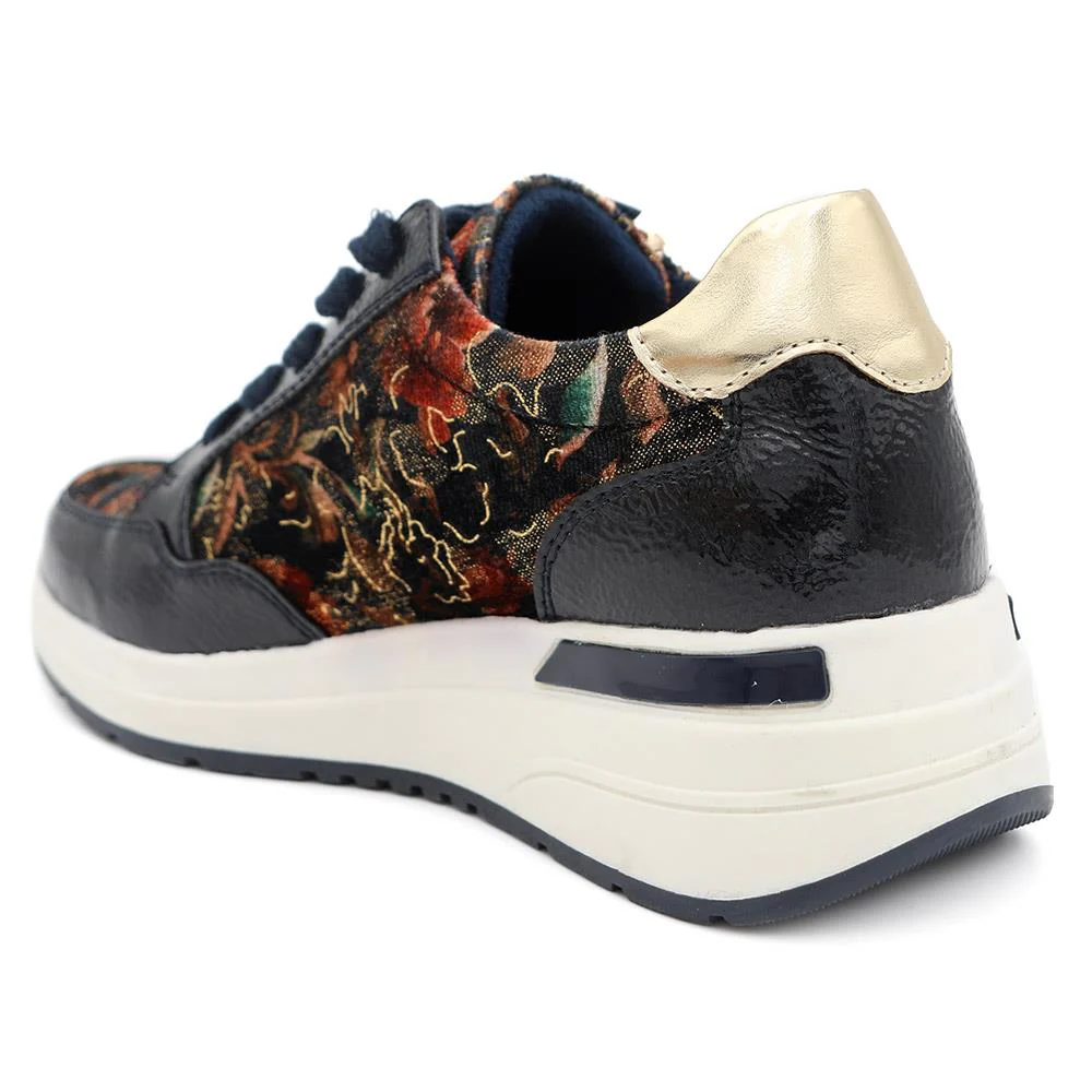 Stylish Zip & Lace Wedge Trainers - WBINS44050 / 329 621 - Navy Patent - Image 4