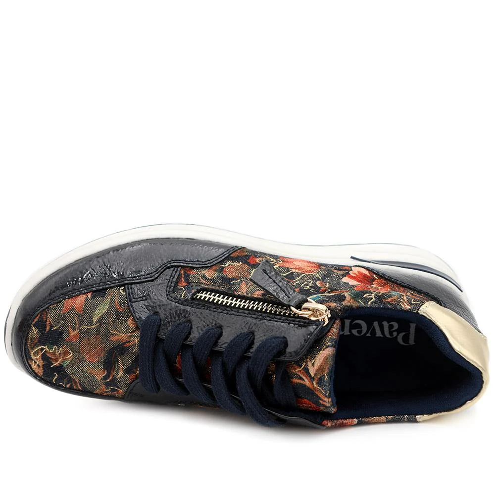 Stylish Zip & Lace Wedge Trainers - WBINS44050 / 329 621 - Navy Patent - Image 5