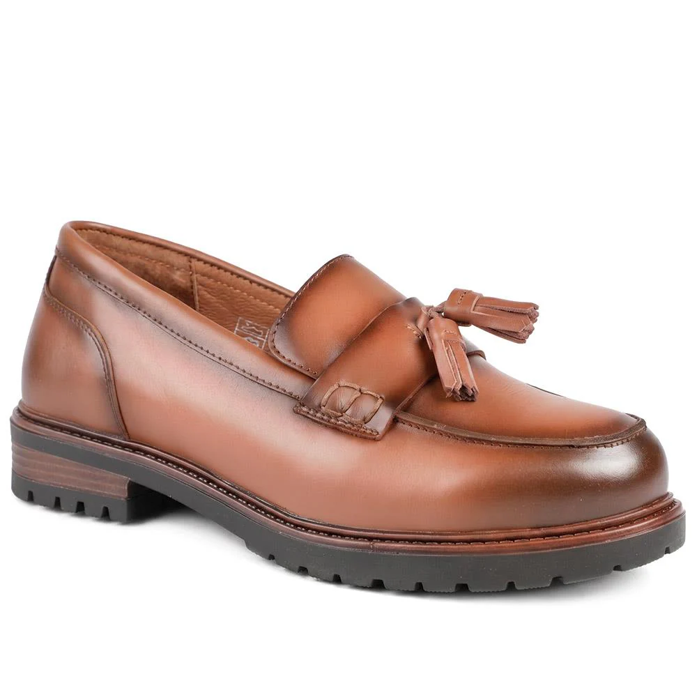 Tabina Tasselled Leather Heeled Loafers - TABINA / 329 426 - Cognac Leather