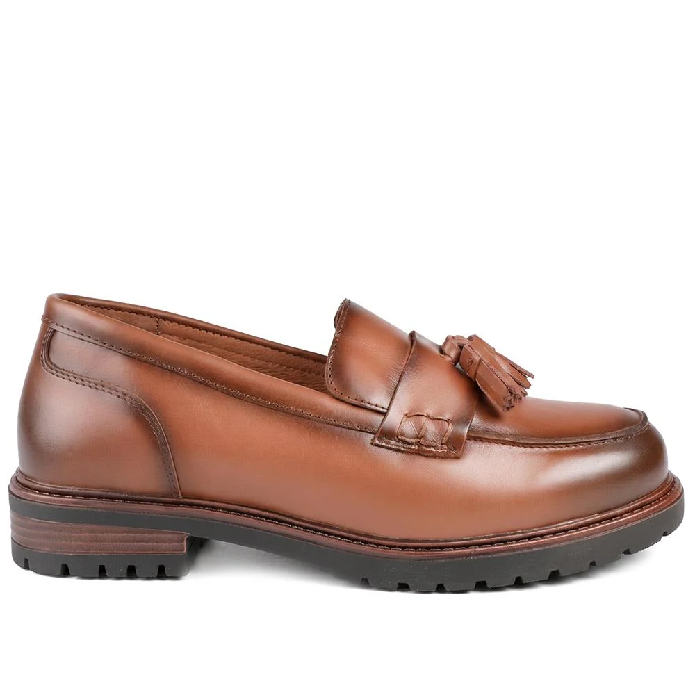 Tabina Tasselled Leather Heeled Loafers - TABINA / 329 426 - Cognac Leather - Image 2