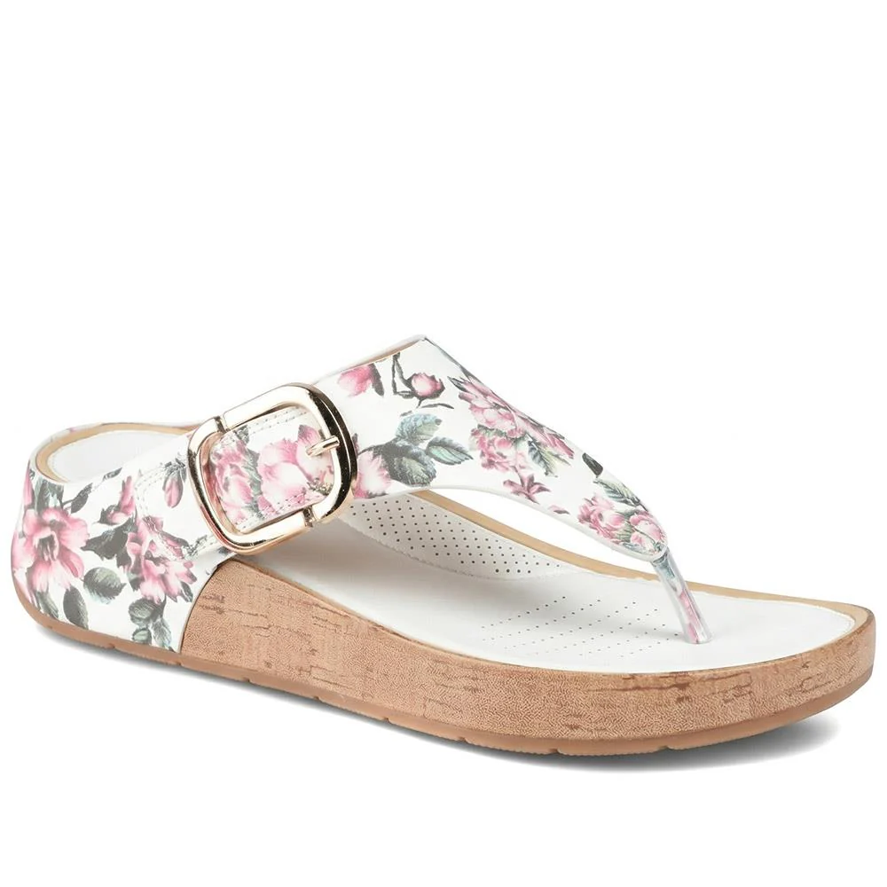 Touch Fasten Buckled Toe Post Sandals - BAIZH41063 / 327 617 - White Floral