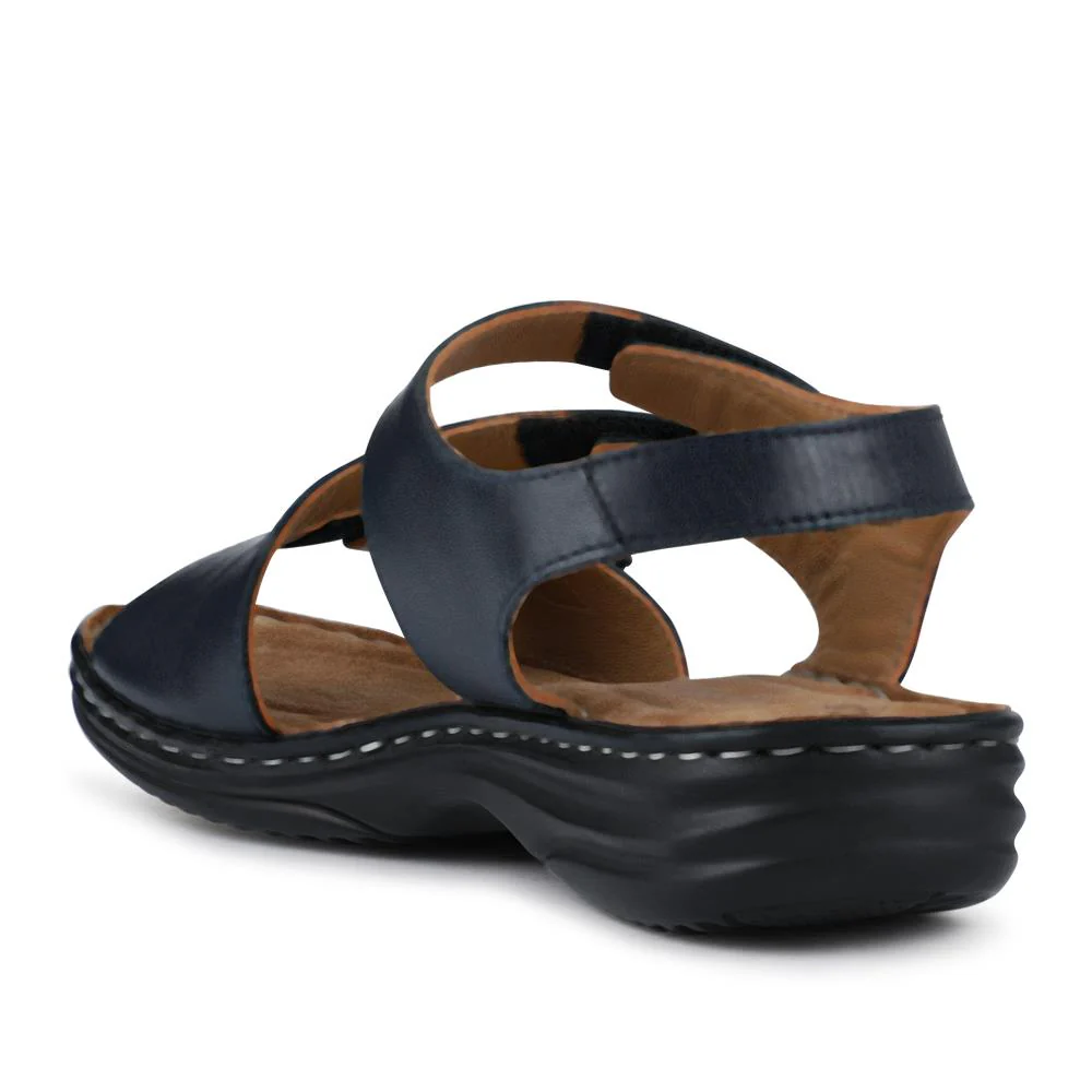 Touch-Fasten Cushioned Leather Sandals - KF41009 / 327 494 - Navy - Image 4