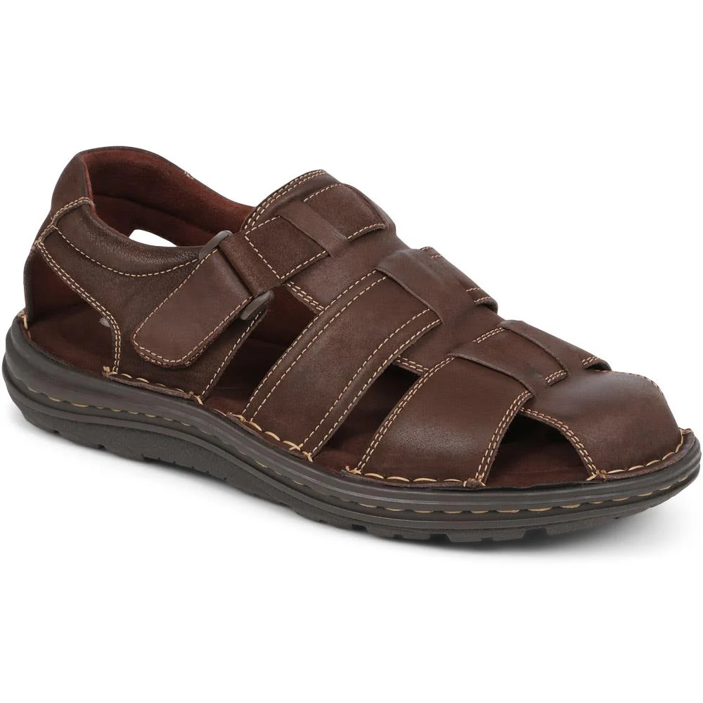 Touch-Fasten Leather Sandals - AATRA39001 / 325 336 - Brown
