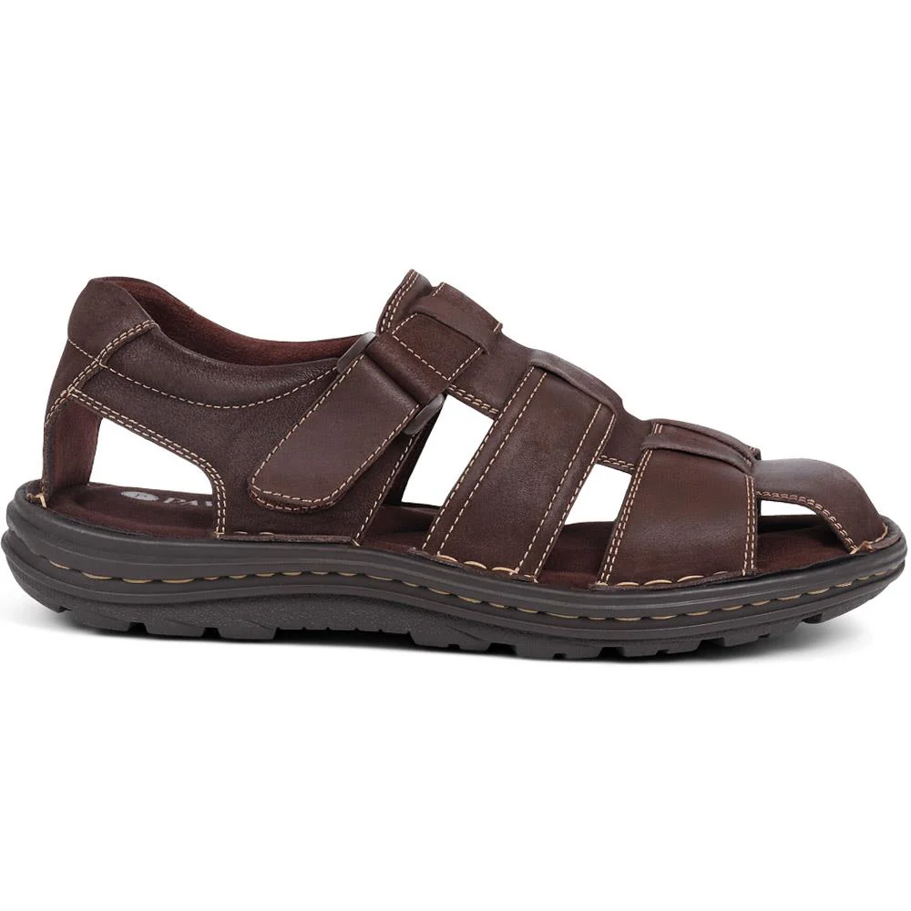 Touch-Fasten Leather Sandals - AATRA39001 / 325 336 - Brown - Image 2