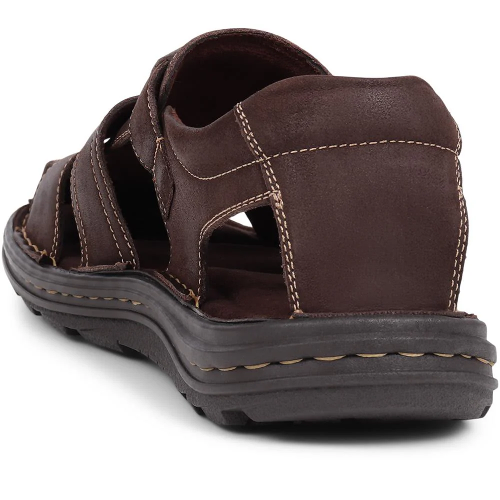 Touch-Fasten Leather Sandals - AATRA39001 / 325 336 - Brown - Image 3