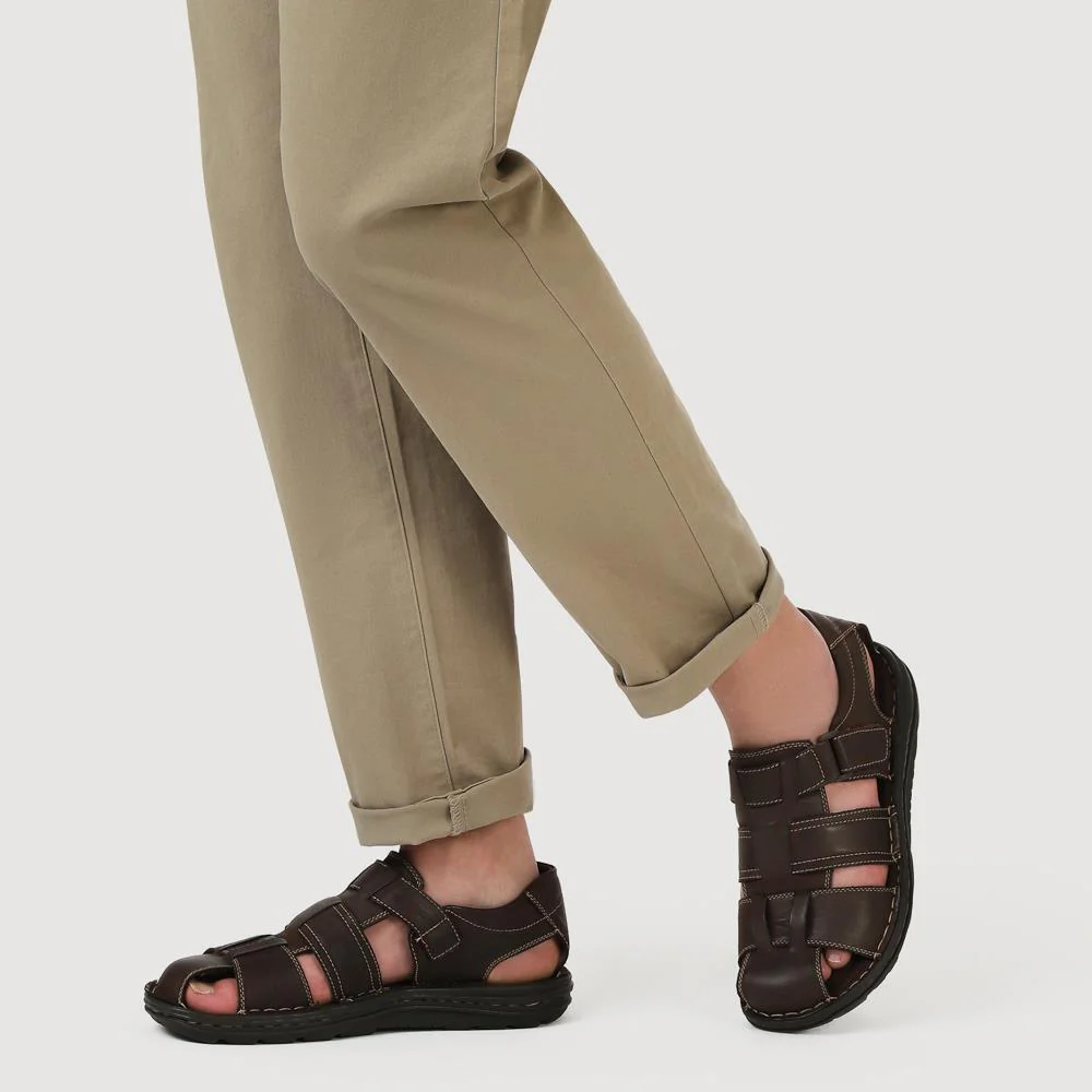 Touch-Fasten Leather Sandals - AATRA39001 / 325 336 - Brown - Image 5