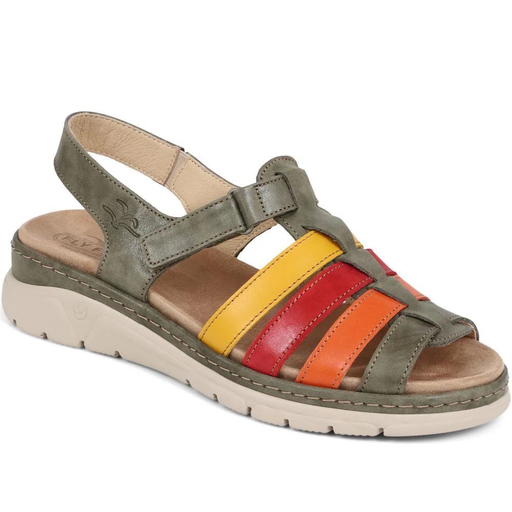 Fly Flot Touch Fasten Leather Sandals - CAL39020 / 325 263 - Green-Multi