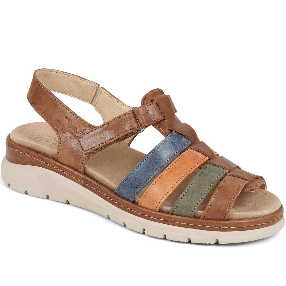 Fly Flot Touch Fasten Leather Sandals - CAL39020 / 325 263 - Tan Multi