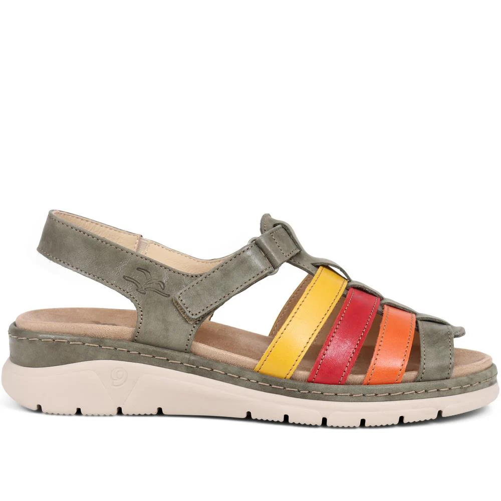Fly Flot Touch Fasten Leather Sandals - CAL39020 / 325 263 - Green-Multi - Image 3