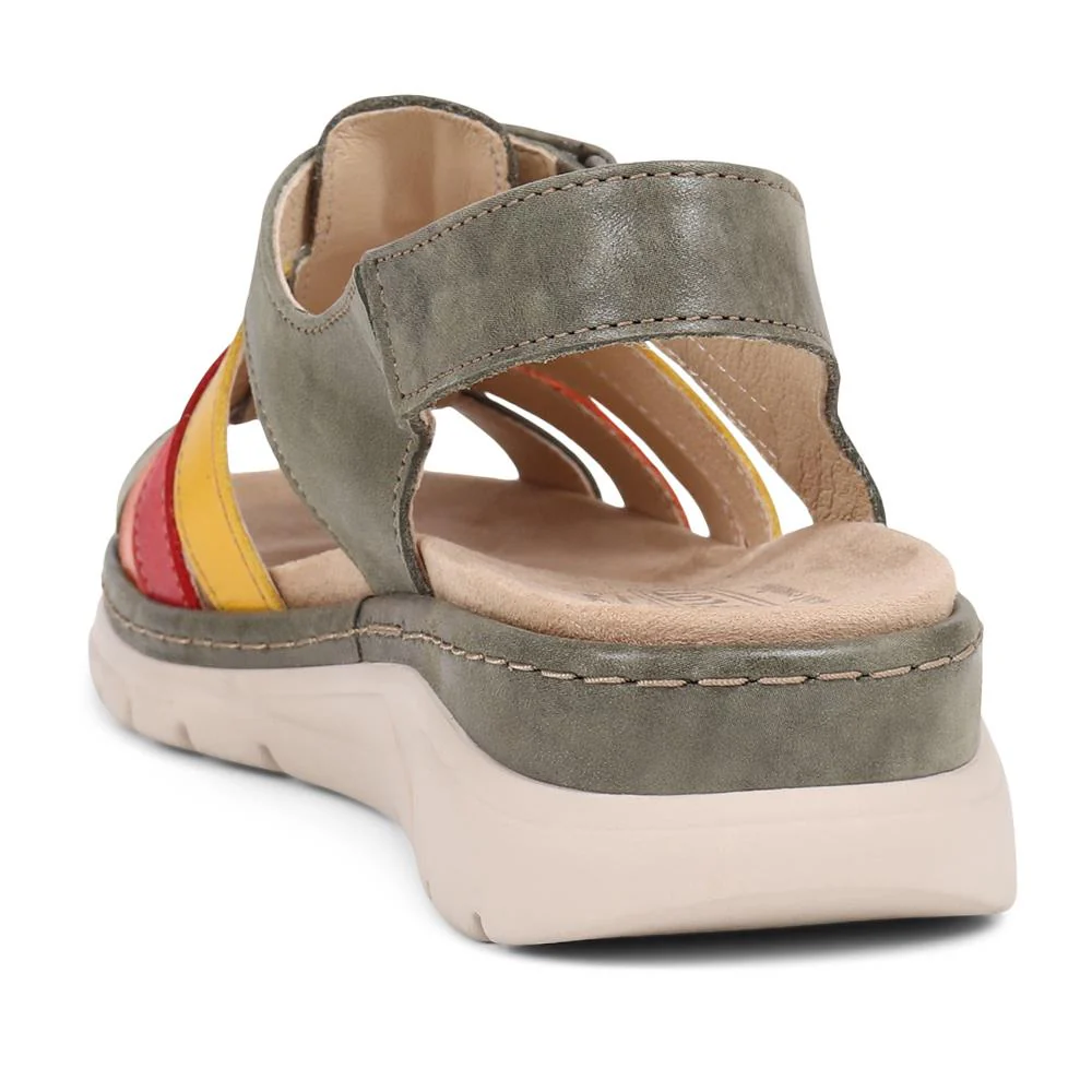 Fly Flot Touch Fasten Leather Sandals - CAL39020 / 325 263 - Green-Multi - Image 4