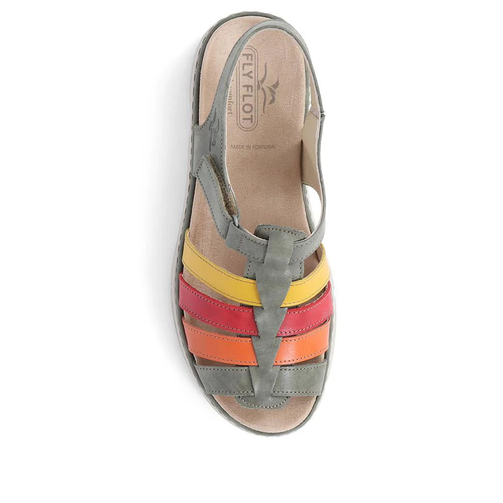 Fly Flot Touch Fasten Leather Sandals - CAL39020 / 325 263 - Green-Multi - Image 6