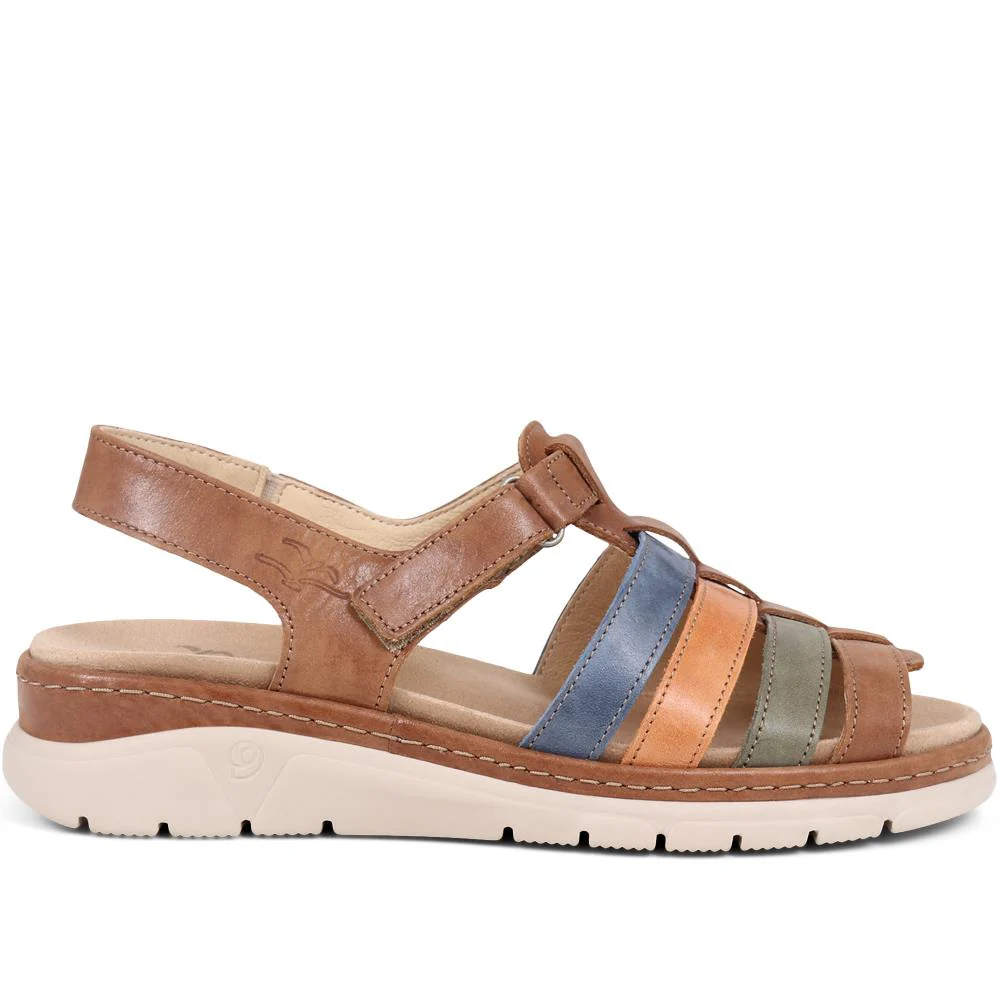 Fly Flot Touch Fasten Leather Sandals - CAL39020 / 325 263 - Tan Multi - Image 3
