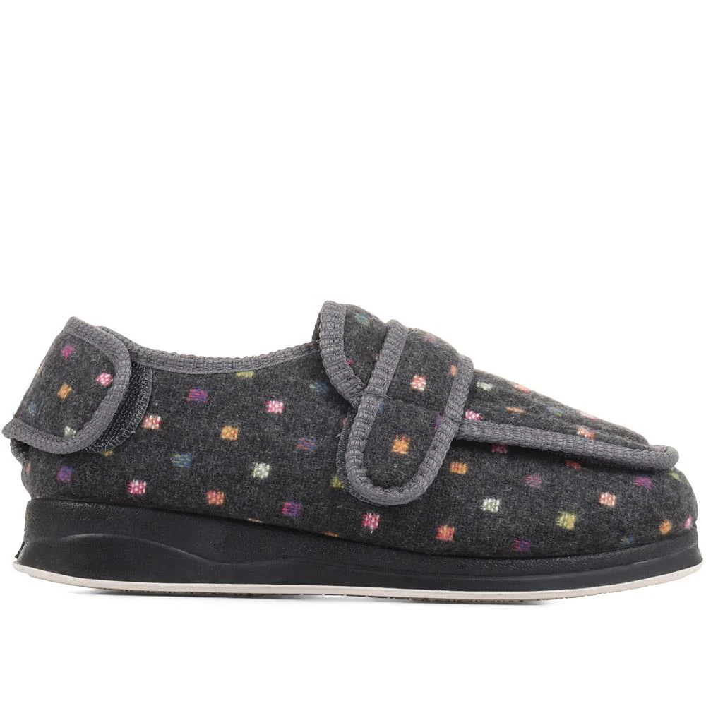Wide Fit Adjustable Fasten Full Slipper - QING30007 / 316 306 - Grey Multi - Image 2