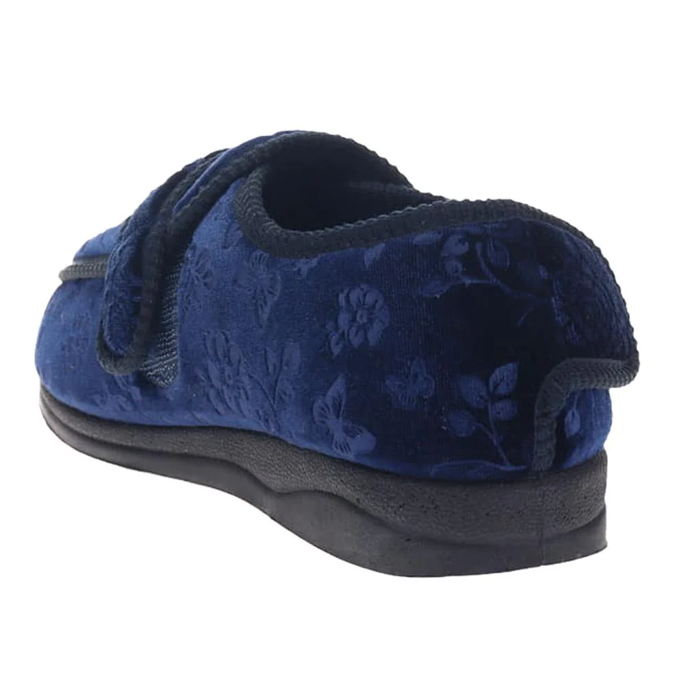 Wide Fit Adjustable Fasten Full Slipper - QING30007 / 316 306 - Navy Floral - Image 3