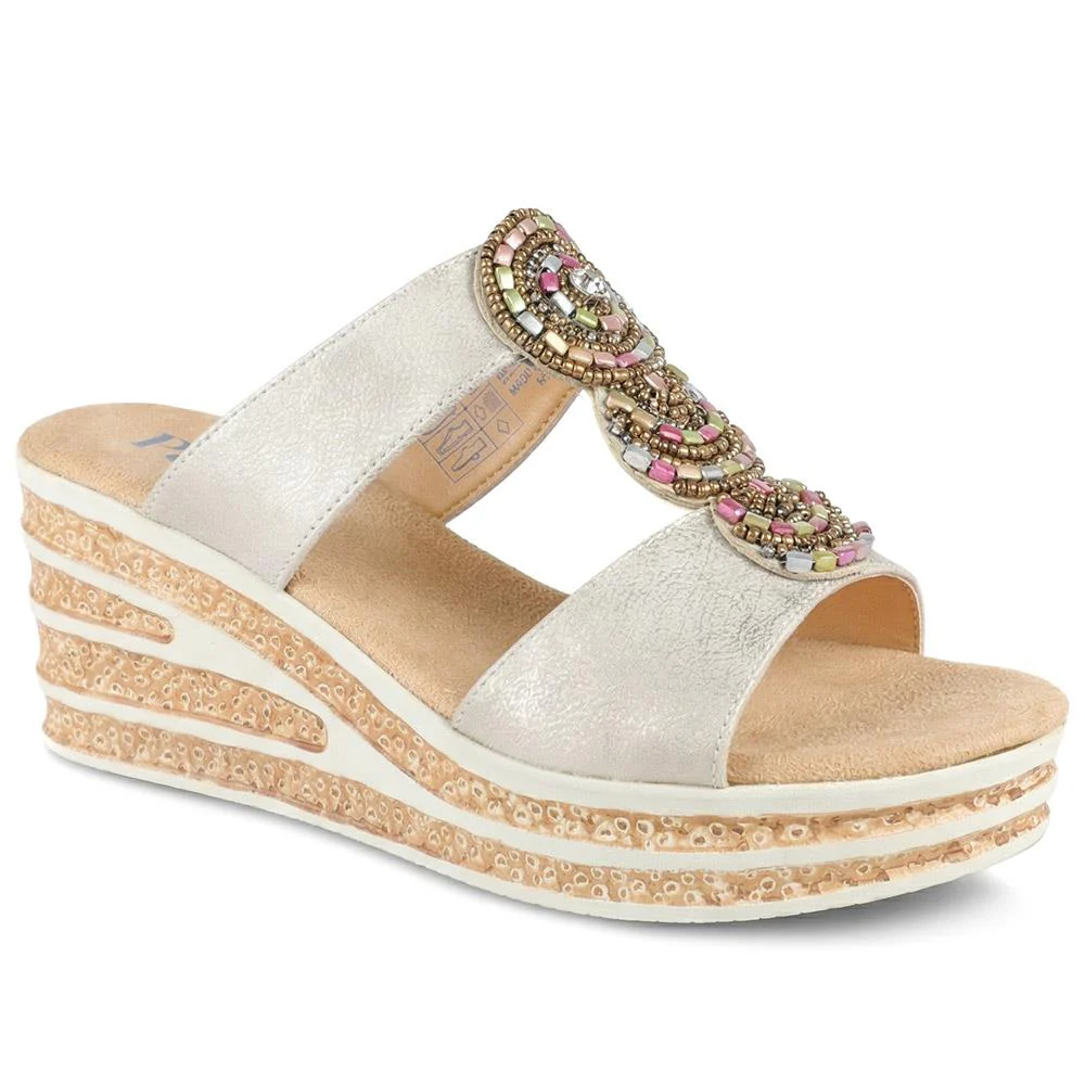 Wedge Heel Jewelled Sandals - WBINS43087 / 329 160 - Soft Gold
