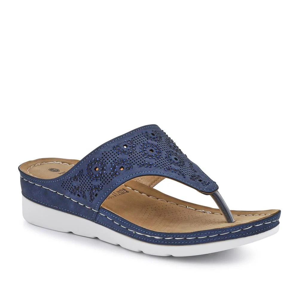 Wedge-Heeled Toe-Post Sandals - PINYI41008 / 327 214 - Denim