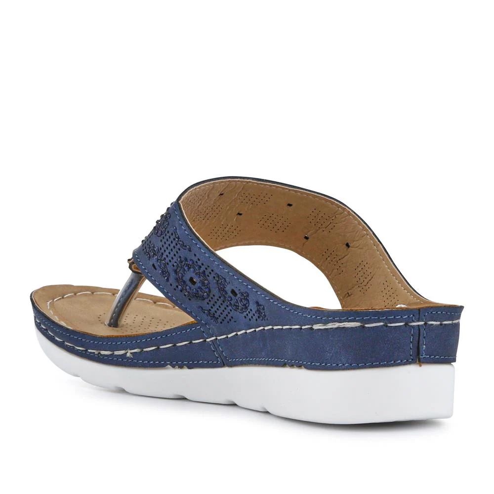 Wedge-Heeled Toe-Post Sandals - PINYI41008 / 327 214 - Denim - Image 3