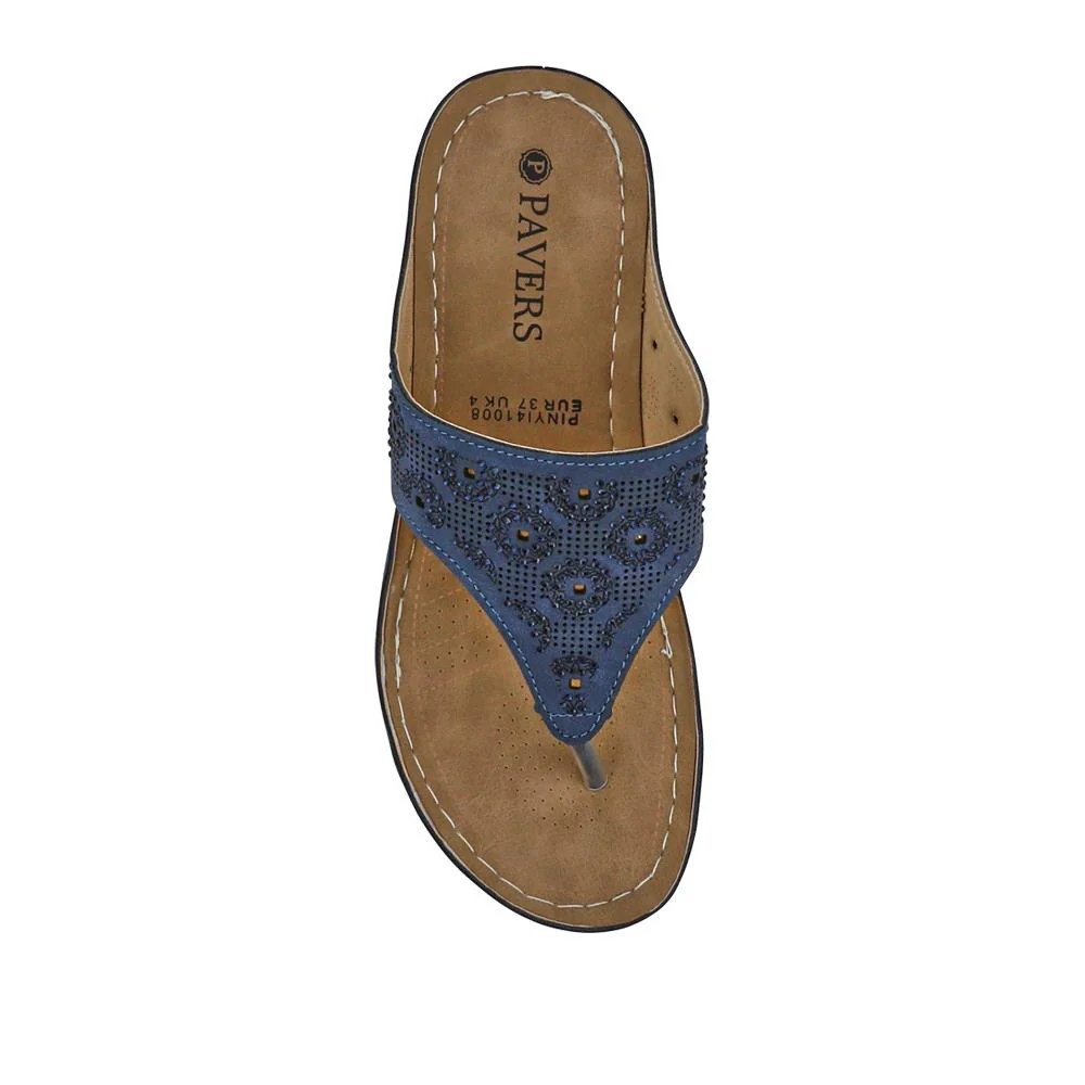 Wedge-Heeled Toe-Post Sandals - PINYI41008 / 327 214 - Denim - Image 4