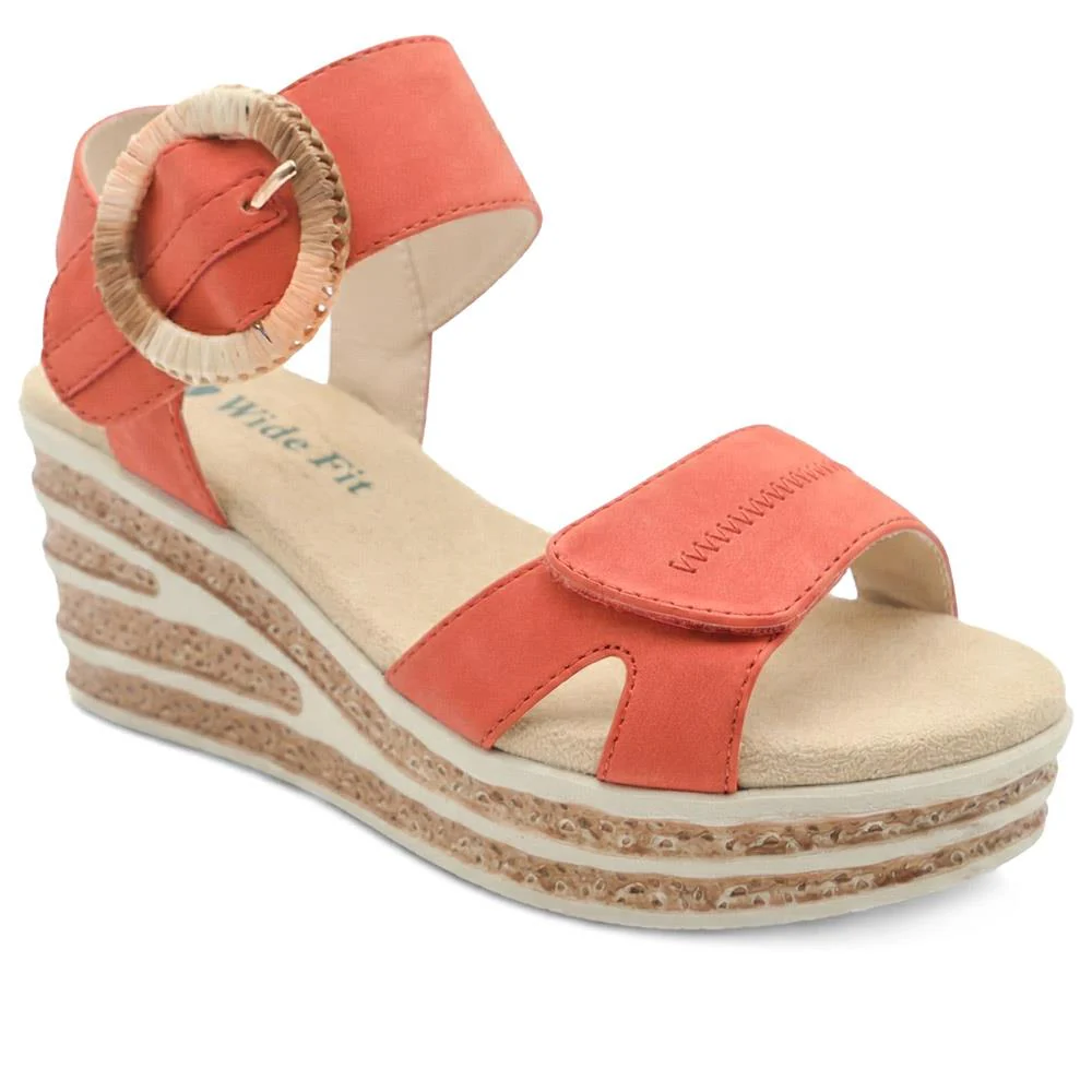Wide Fit Adjustable Fasten Wedged Sandals - WBINS43045 / 329 121 - Orange