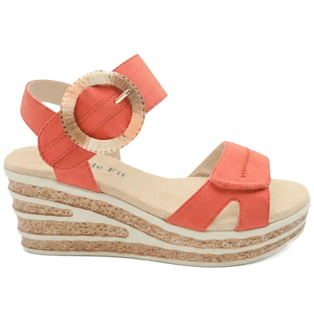 Wide Fit Adjustable Fasten Wedged Sandals - WBINS43045 / 329 121 - Orange - Image 2