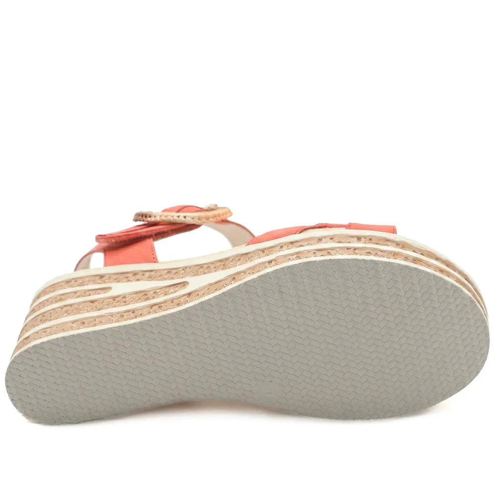 Wide Fit Adjustable Fasten Wedged Sandals - WBINS43045 / 329 121 - Orange - Image 5