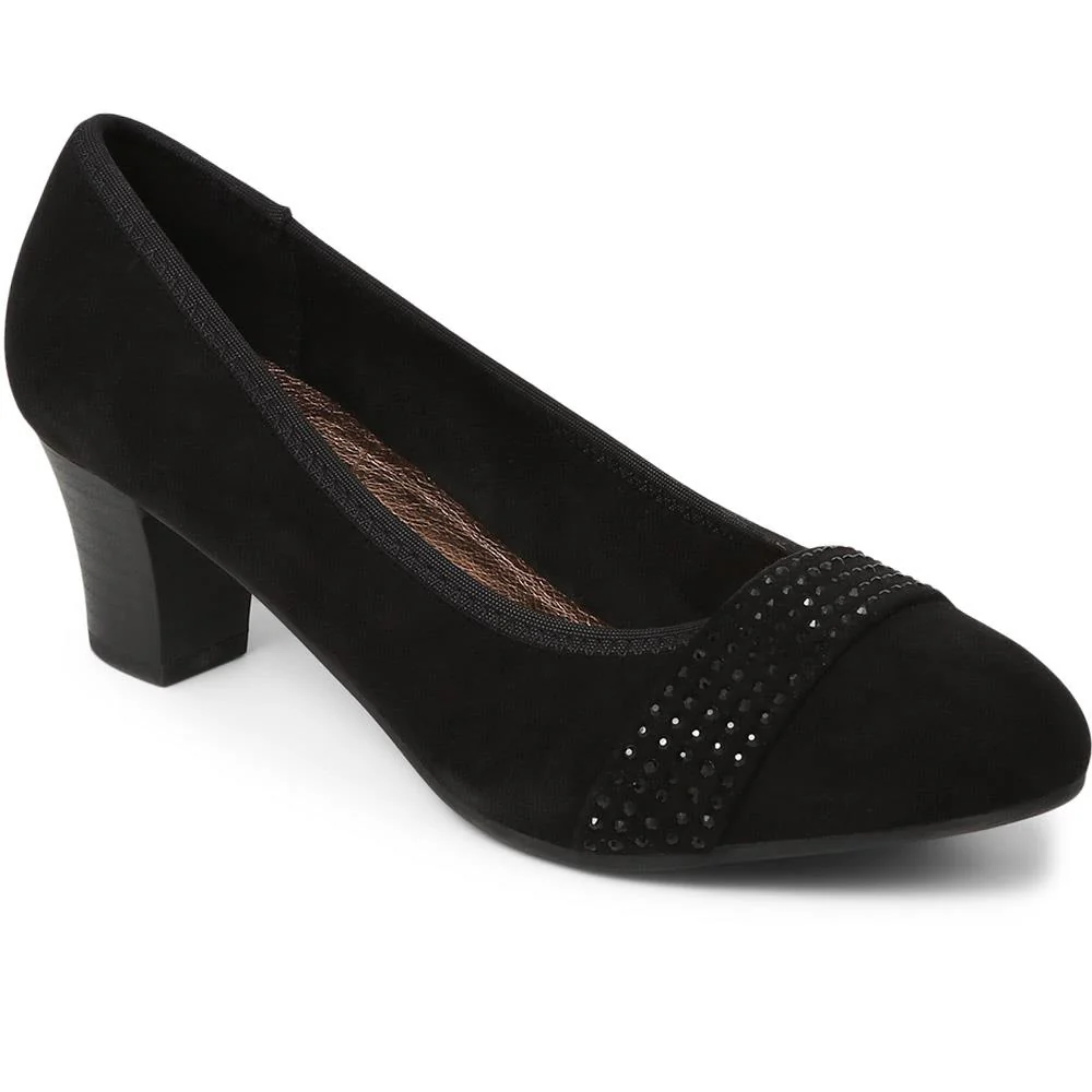 Wide Fit Block-Heeled Court Shoes - PLAN39009 / 325 527 - Black