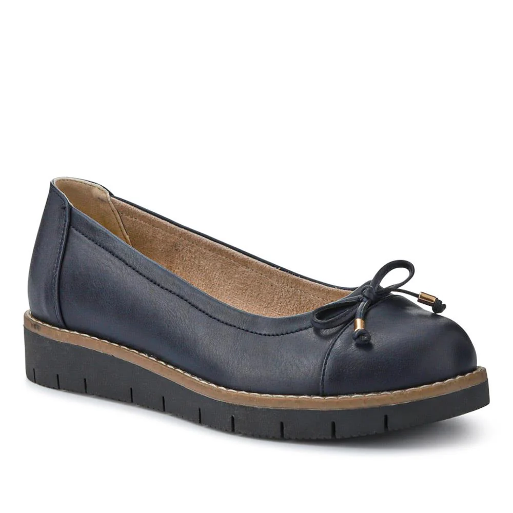 Wide Fit Bow-Detailed Chunky Pumps - WBINS41100 / 327 323 - Navy