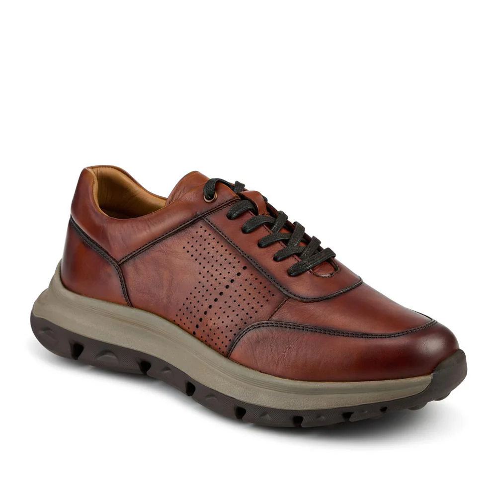 Wide Fit Breathable Leather Lace Up Trainers - PRFEM42012 / 328 325 - Tan