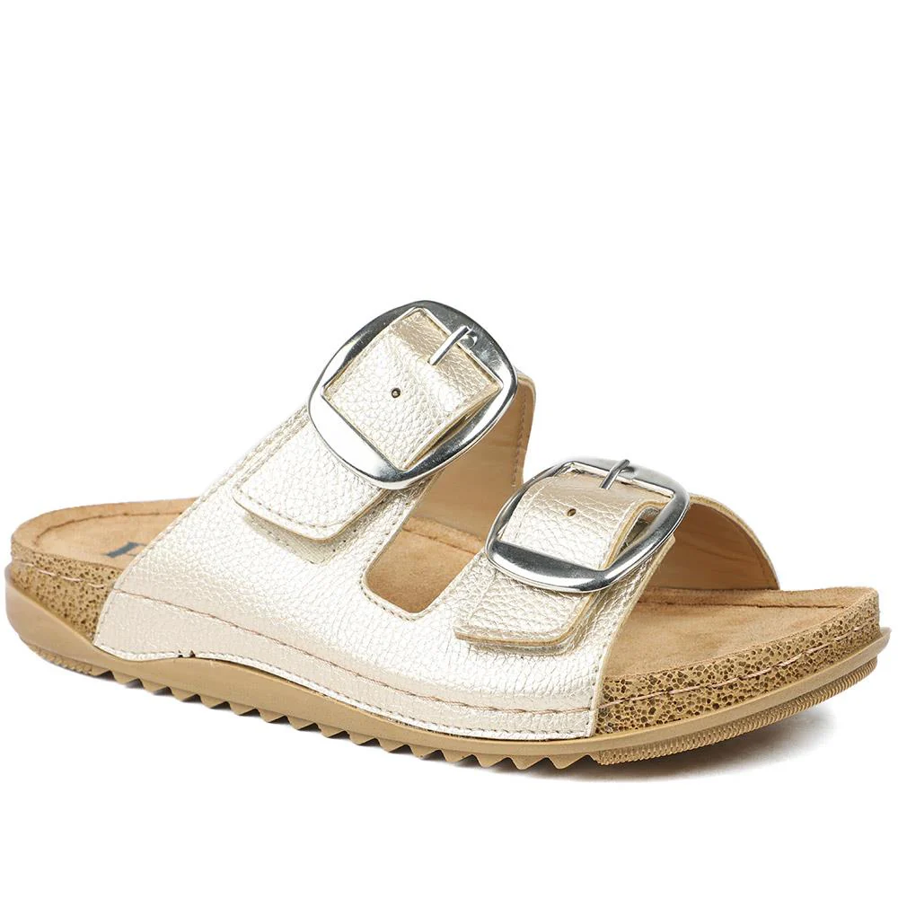 Wide Fit Buckle Detail Comfort Sandals - SERAY43001 / 329 113 - Soft Gold