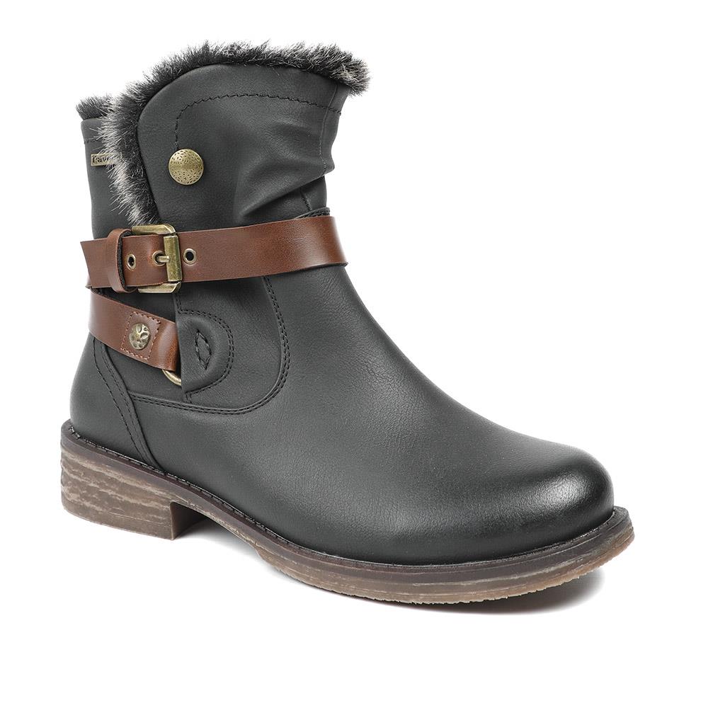 Wide Fit Buckle Detailed Ankle Boots - WK42008 / 328 420 - Black