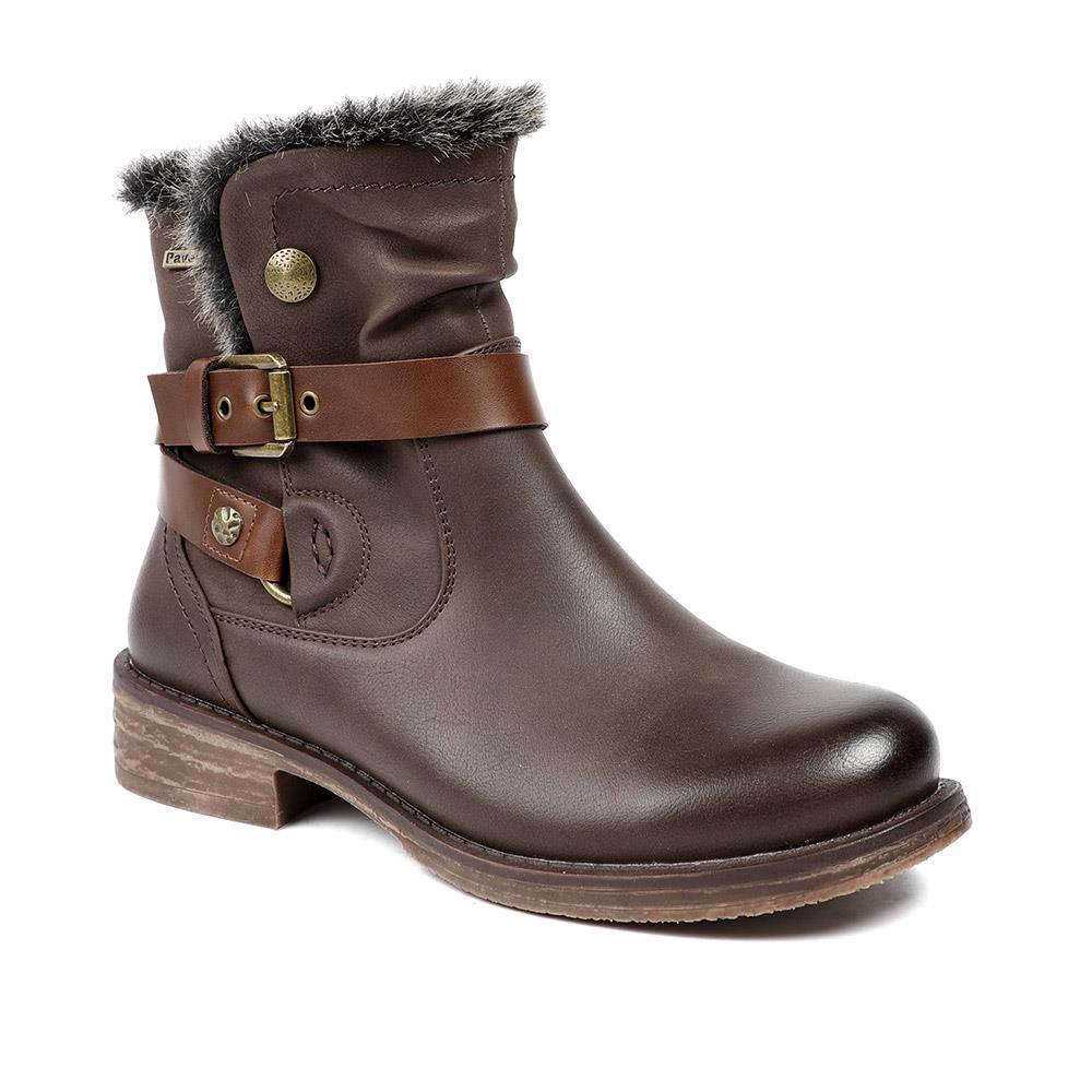 Wide Fit Buckle Detailed Ankle Boots - WK42008 / 328 420 - Brown