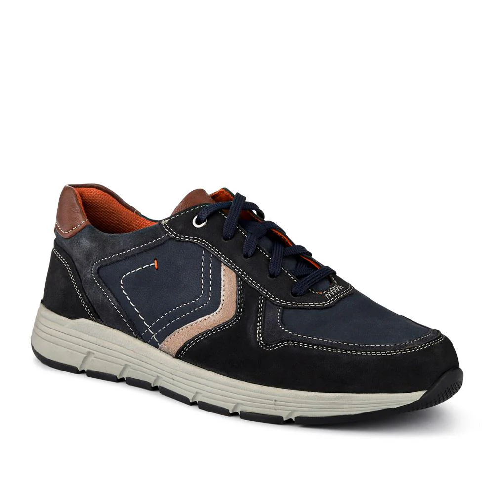 Wide-Fit Casual Leather Shoes - PARK41036 / 327 279 - Navy Multi