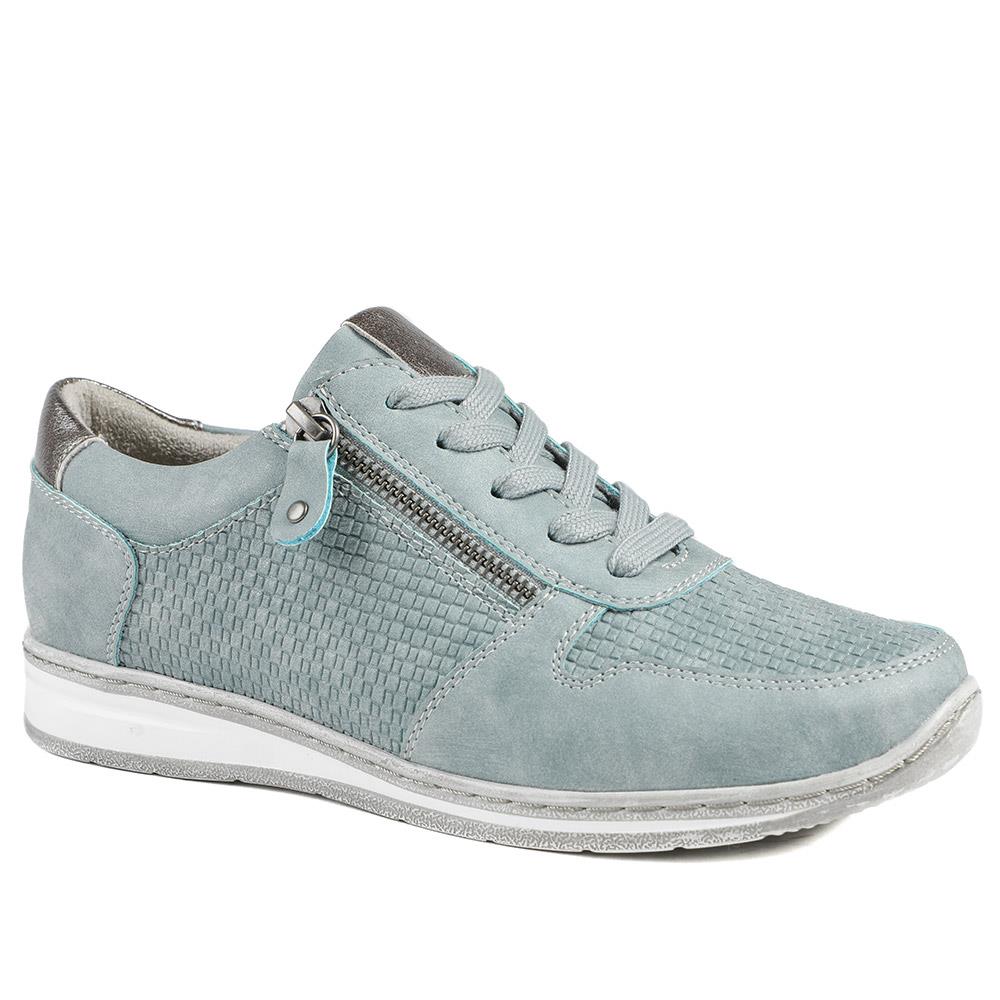 Wide Fit Casual Zip & Lace Trainers - WBINS43088 / 329 285 - Denim