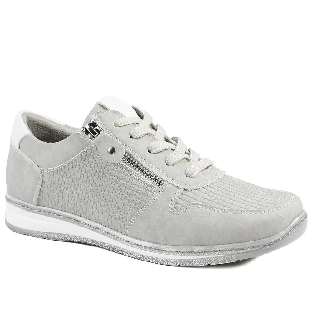 Wide Fit Casual Zip & Lace Trainers - WBINS43088 / 329 285 - Grey