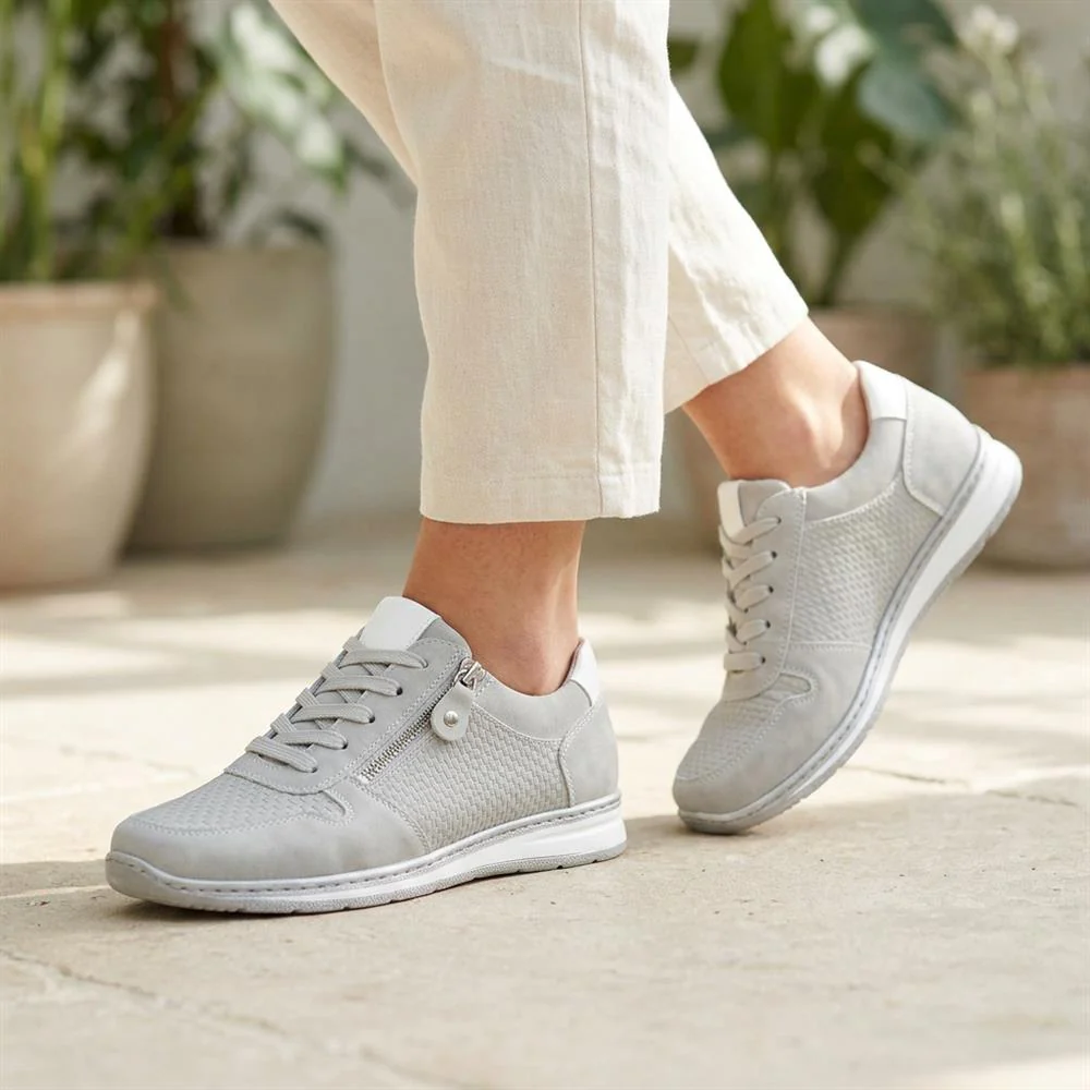 Wide Fit Casual Zip & Lace Trainers - WBINS43088 / 329 285 - Grey - Image 2