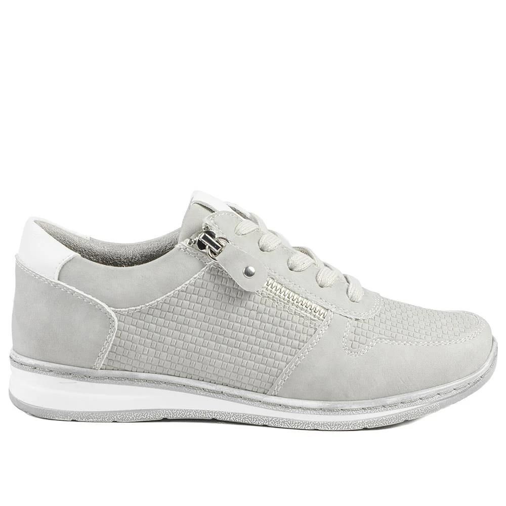 Wide Fit Casual Zip & Lace Trainers - WBINS43088 / 329 285 - Grey - Image 3