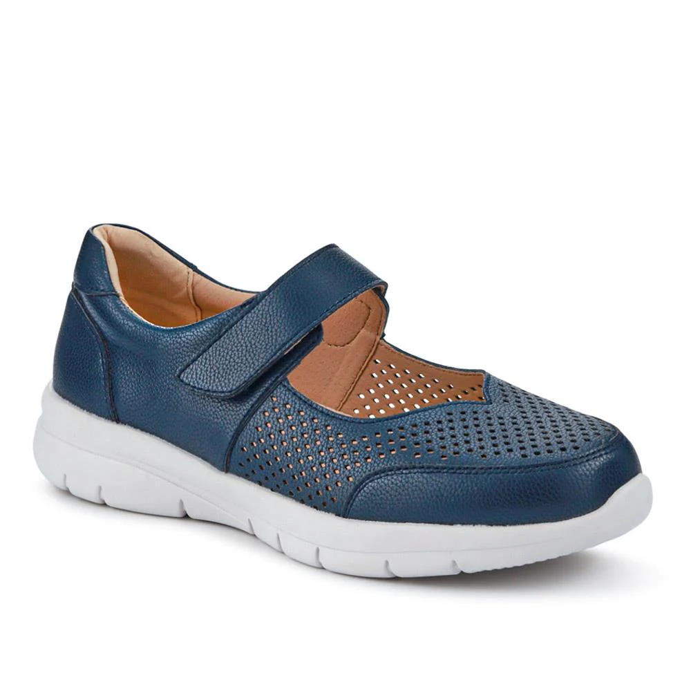 Wide Fit Chunky Leather Mary Janes - BRK41037 / 327 020 - Navy