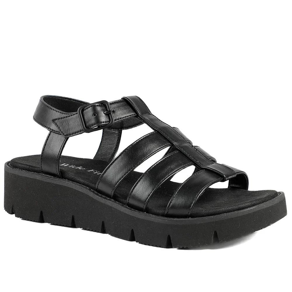 Wide Fit Wedged Fisherman Sandals - BAIZH43007 / 328 879 - Black